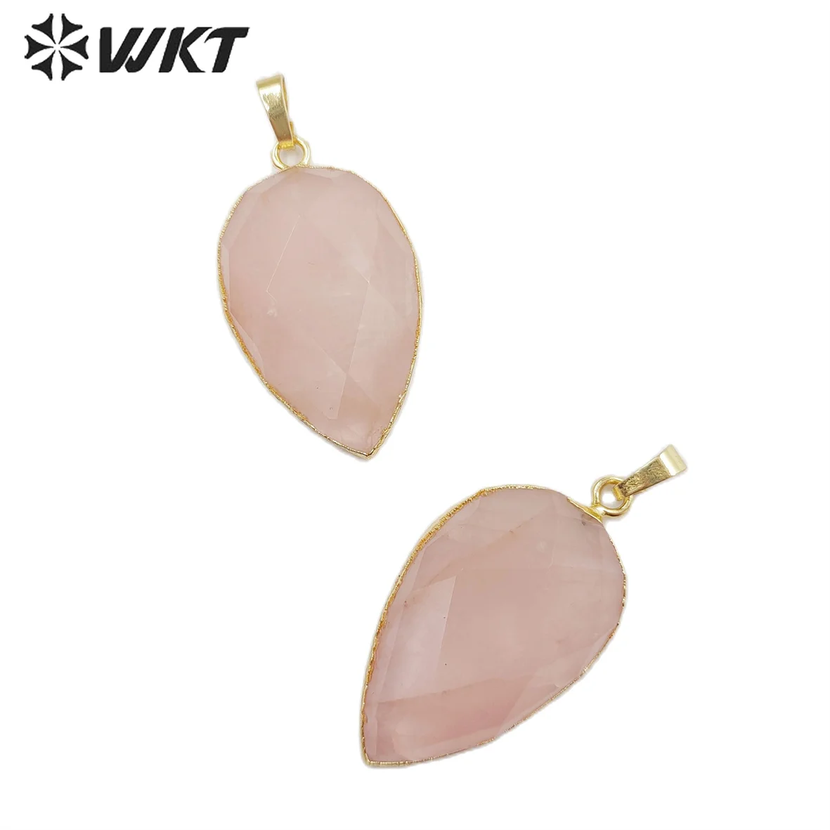 WT-P1297 Newest Faceted Natural Rose Quartz Pendant 18k Real Gold Plated Pink Stone Spear Stone For Necklace Accessories