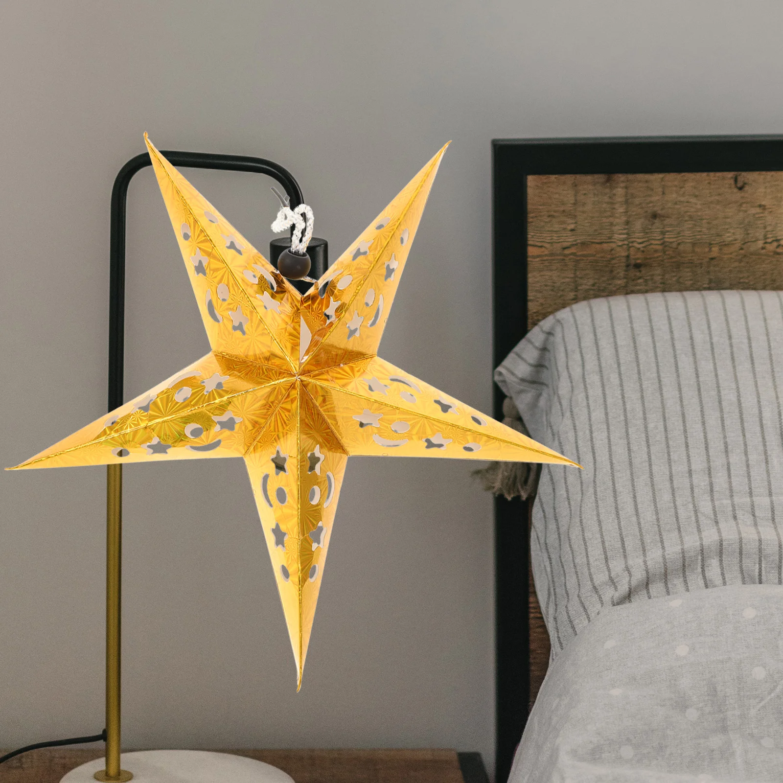 

5 PCS Ceiling Paper Star Lampshade Hanging Ornament Theme Party Decor Light String Decoration