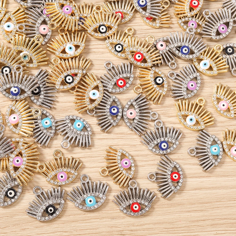 

Tusember 10pcs Alloy Crystal Turkish Lucky Eyes Charms Pendants for Jewelry Making Accessories DIY Earrings Necklace Bracelet