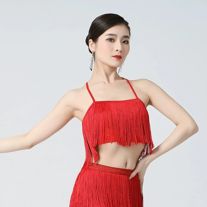 Latin dance tassel top, suspender wrap chest dance dress, dance practice dress, holiday performance dress