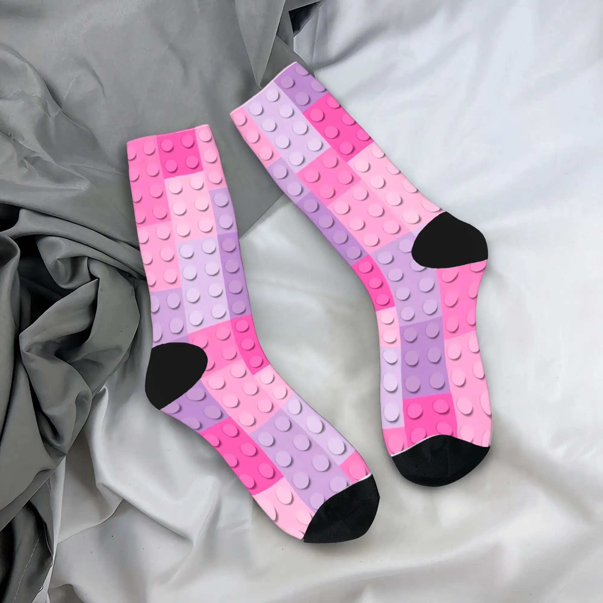 Pink Purple Gradient Building Blocks Pattern Stockings Trendy Socks Men Breathable Socks Winter Cycling Printed Anti Socks