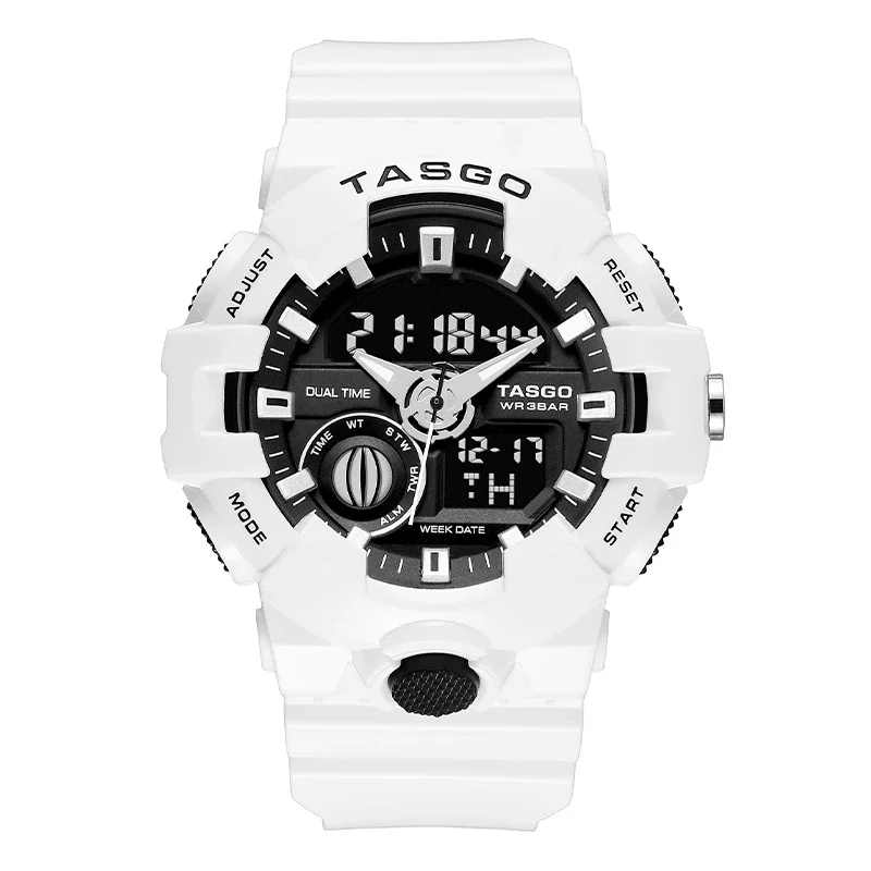 TASGO 124 Sport Electronic Men's Watch Full Function World Time LED Dual Display 52MM Large Dial Water Resistant Oak Series