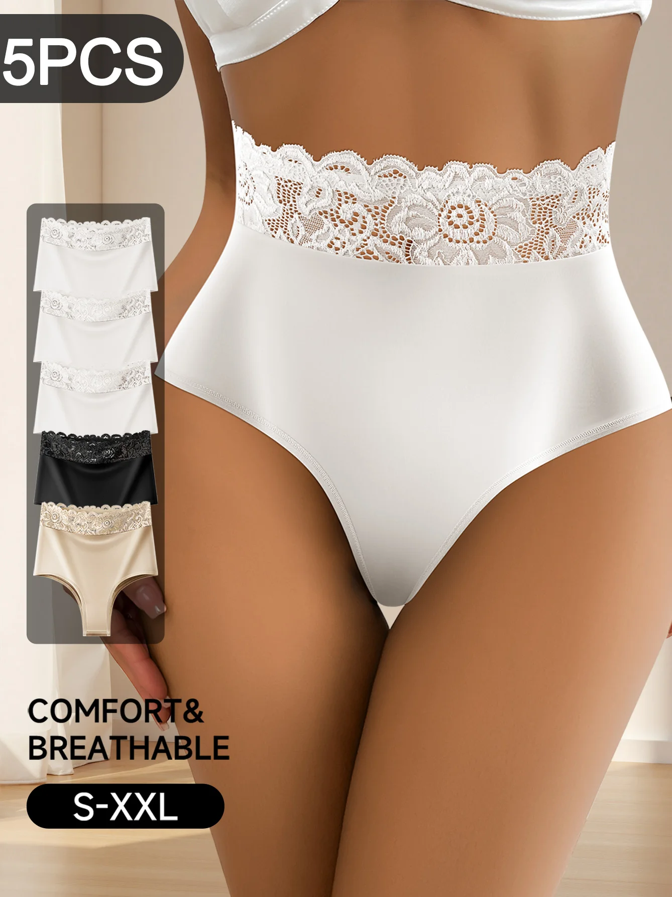 

Удобное женское нижнее белье с кружевной отделкой, 5 штук в комплекте, из дышащей ткани, корректирующее форму живота, для элегантной и комфортной посадки.