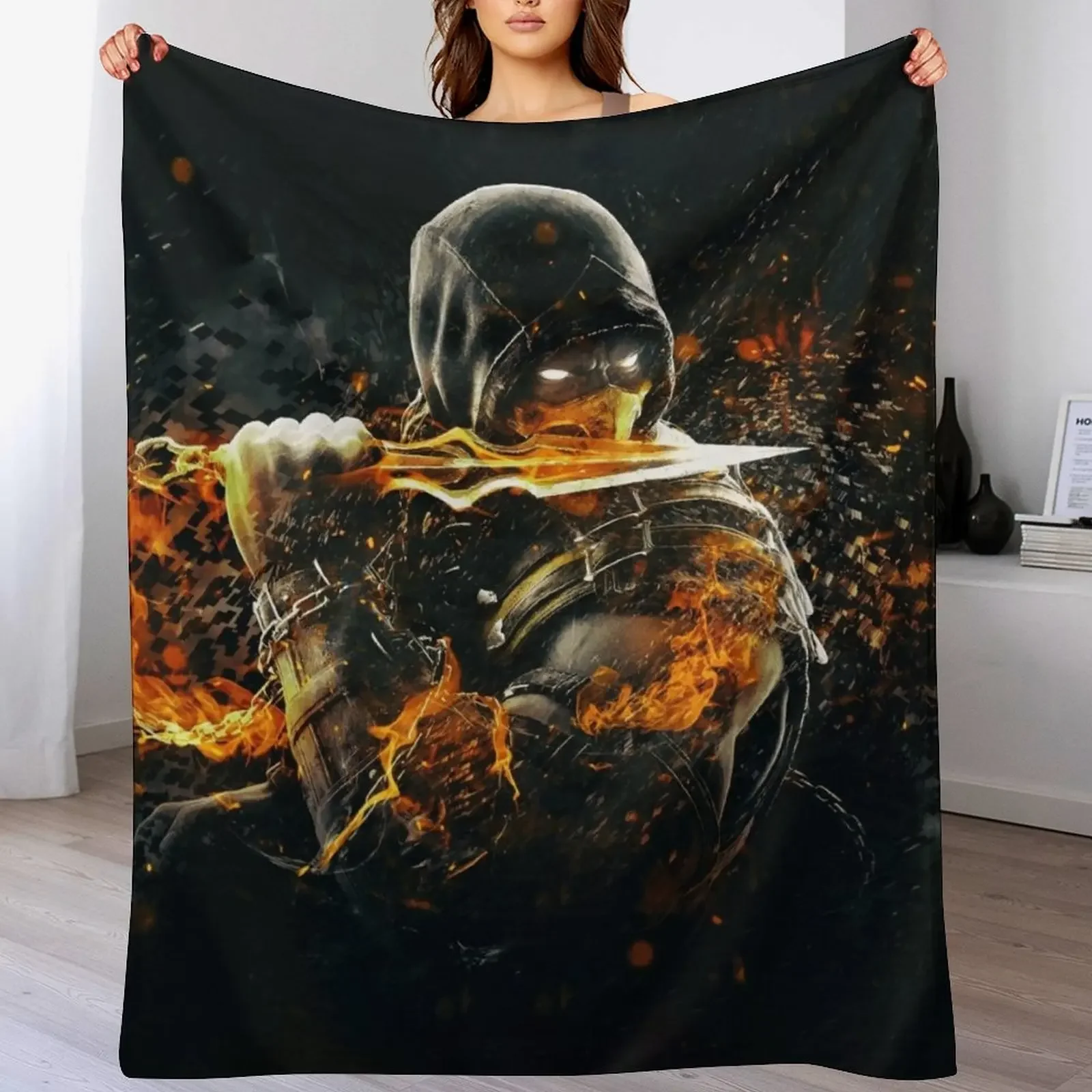 

Mortal Kombat X Scorpion on Fire Throw Blanket Beautifuls for sofa Decorative Beds Baby Blankets