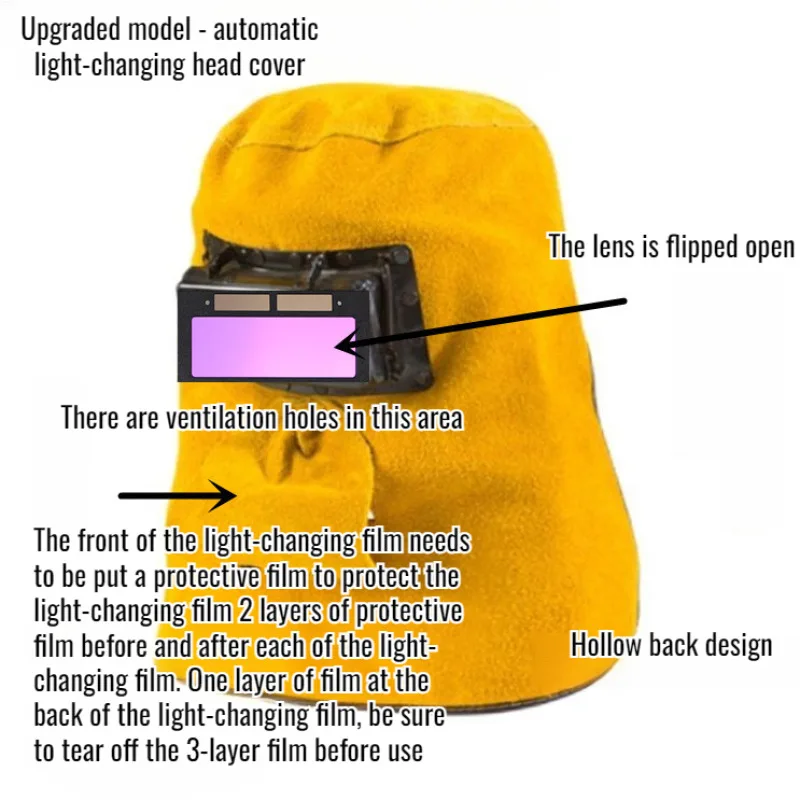 Dimming welding mask two-layer cowhide pipe welding cap glass hood head-mounted welding protective m