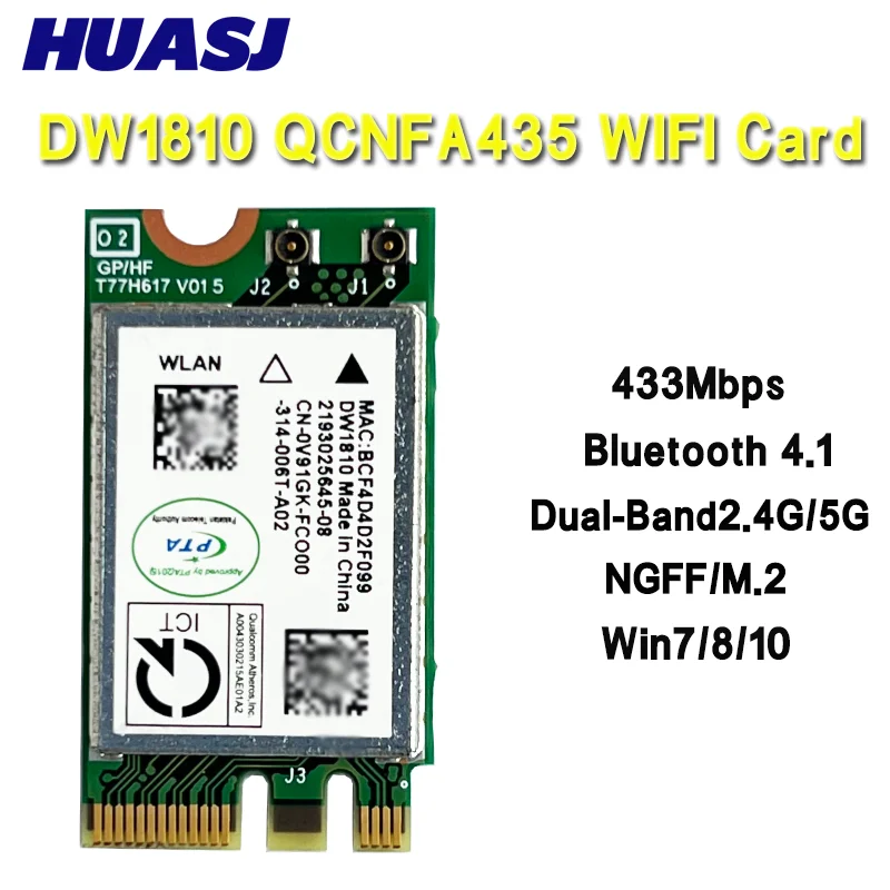 DW1810 433M dual band wireless network interface card wifi bluetooth 4.05.0 QCA9377 QCNFA435 Wireless Adapter Card