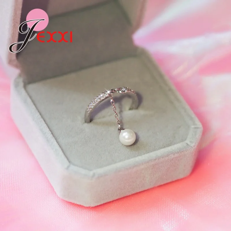 

Кубический циркон, стразы, инкрустация кристаллами, цепочка с кисточками, жемчужное висячее кольцо, кольцо из стерлингового серебра 925, блестящие ювелирные изделия для женщин