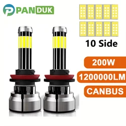 PANDUK H7 LED Light 10 Sides H4 Led Lamps 200W 1200000LM H11 H9 H8 Car Headlight 9005 HB3 9006 HB4 6000K  Bulbs 360 Degree 12V