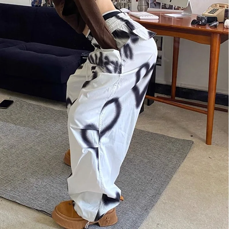 Goth Heart Graphic White Sweatpants Women Y2k Joggers High Waist Wide Leg Baggy Pants Korean Yk2 Hip Hop Trousers Emo Cargo Pant