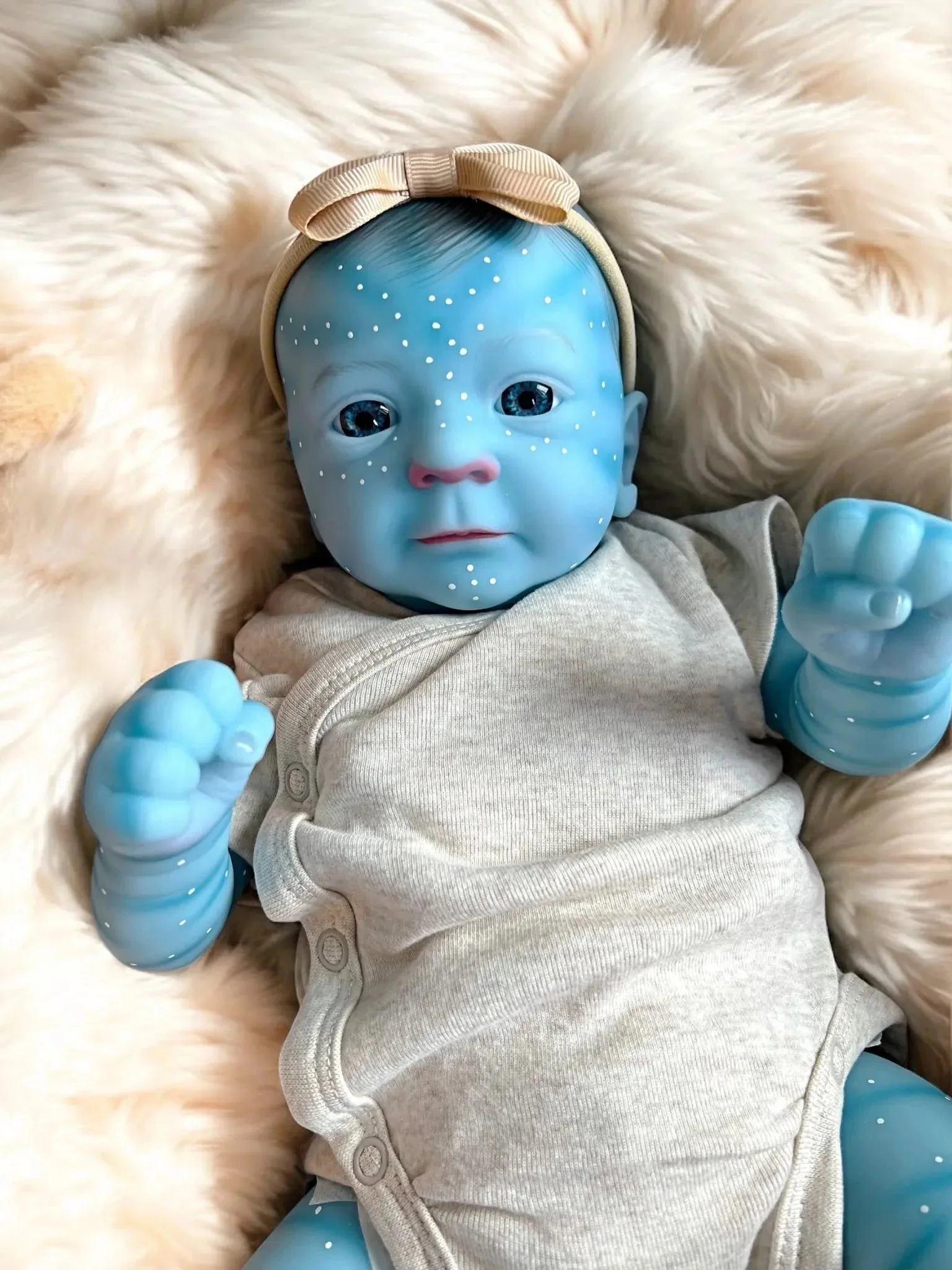 19 pollici Felicia Pelle blu Panno morbido Corpo Reborn Baby Doll Realistico Neonato Strati multipli Pittura Pelle 3D Capelli dipinti a mano