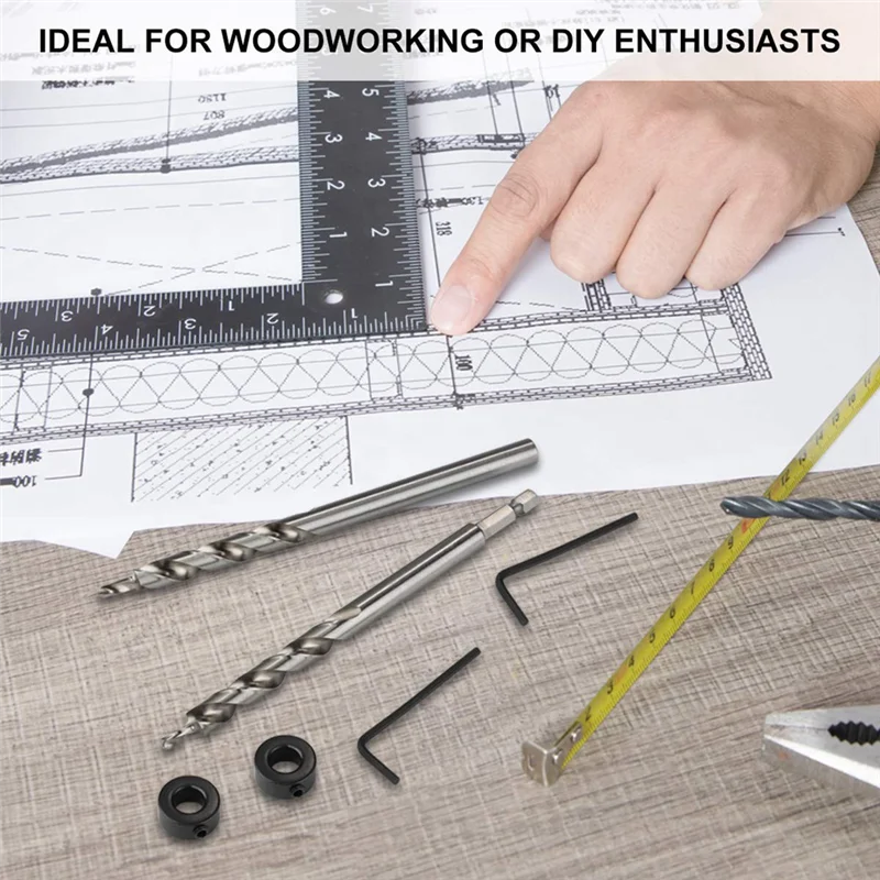 2 Set Punta da trapano per fori tascabili da 3/8 pollici con collare di arresto di profondità Punta elicoidale di ricambio con codolo esagonale da 1/4-B51B