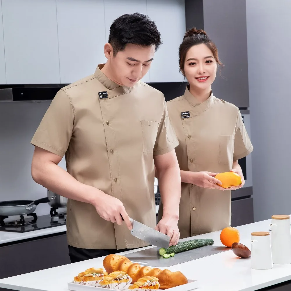 요리사 정장 반팔 여름 스타일 통기성 얇은 남성 케이터링 작업복 호텔 캔틴 의류 레스토랑 의류
