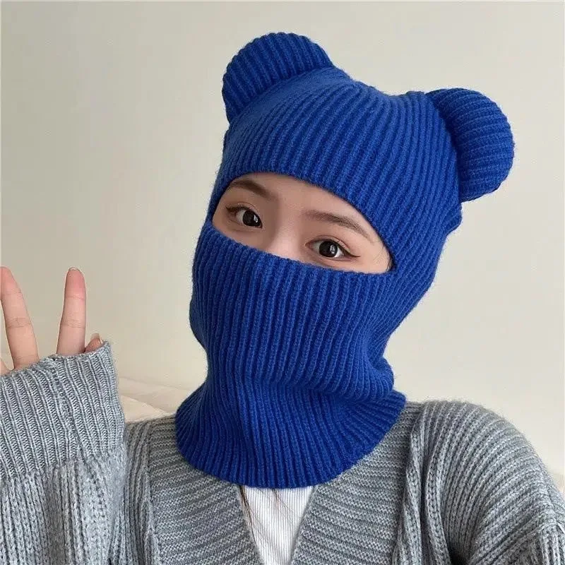 Warm Cycling Caps Winter Knitted Ski Scarf Hat Bear Ear Balaclava Hat Bonnets Beanie Men Women Outdoor Sports Hooded undefine