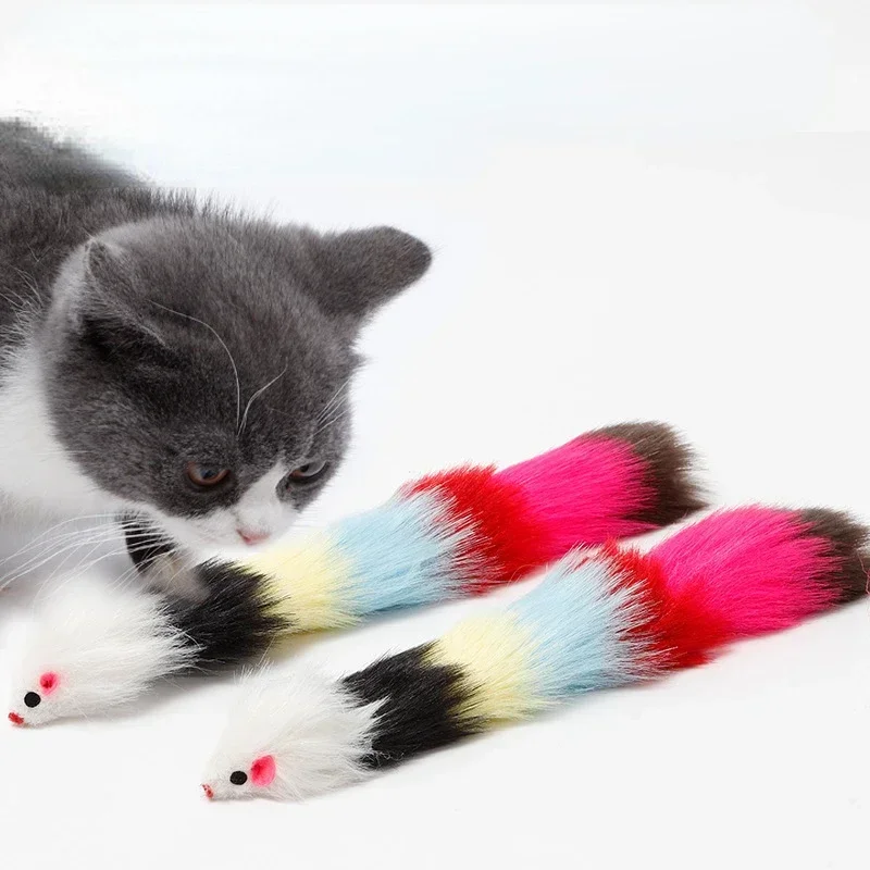 30cm False Mouse Cat Toy Long-haired Color Tail Mice with Bells Soft Real Rabbit Fur Sound Toy for Cats Dogs Cat Funny Pet Toy