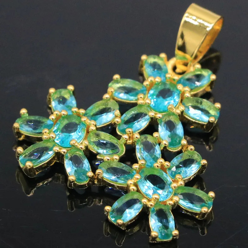 SheCrown Buy 5 Get 1 Free 35x28mm Eye Catching Rich Blue Aquamarine Women Dating Gold Silver Pendant