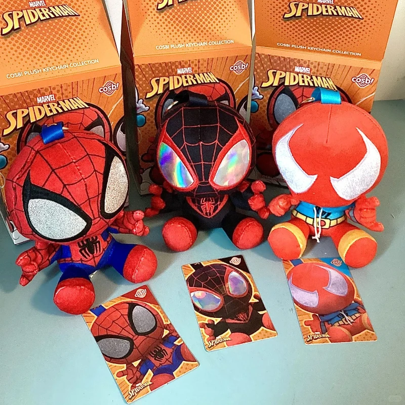 정품 스파이더맨 코스비 키체인 블라인드 박스 귀여운 봉제 액션 피규어 장난감 가방 어린이를 위한 서프라이즈 선물 미스터리 박스 데스크탑 장식품