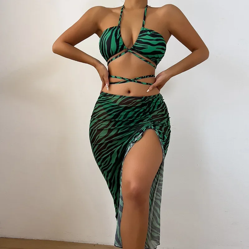 

Sexy 3 Pieces Set Zebra Print Swimwear Women String Micro Bikini Set with Skirt Female Low Waist Swimsuit Beachwear Bathing Suit