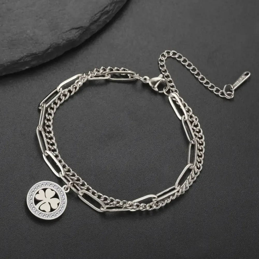 COOLTIME Mode Klee Runde Anhänger Halskette Edelstahl Elegante Zirkon Charme Halskette für Frauen Schmuck Geschenk 2026 Neue – Detail 1