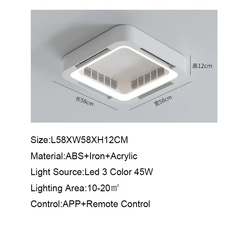 Imagem -06 - Moderno Simples Inteligente App Ventilador de Teto Lâmpada Luz Led Controle Remoto Invisível Silencioso Quarto Sala Escritório