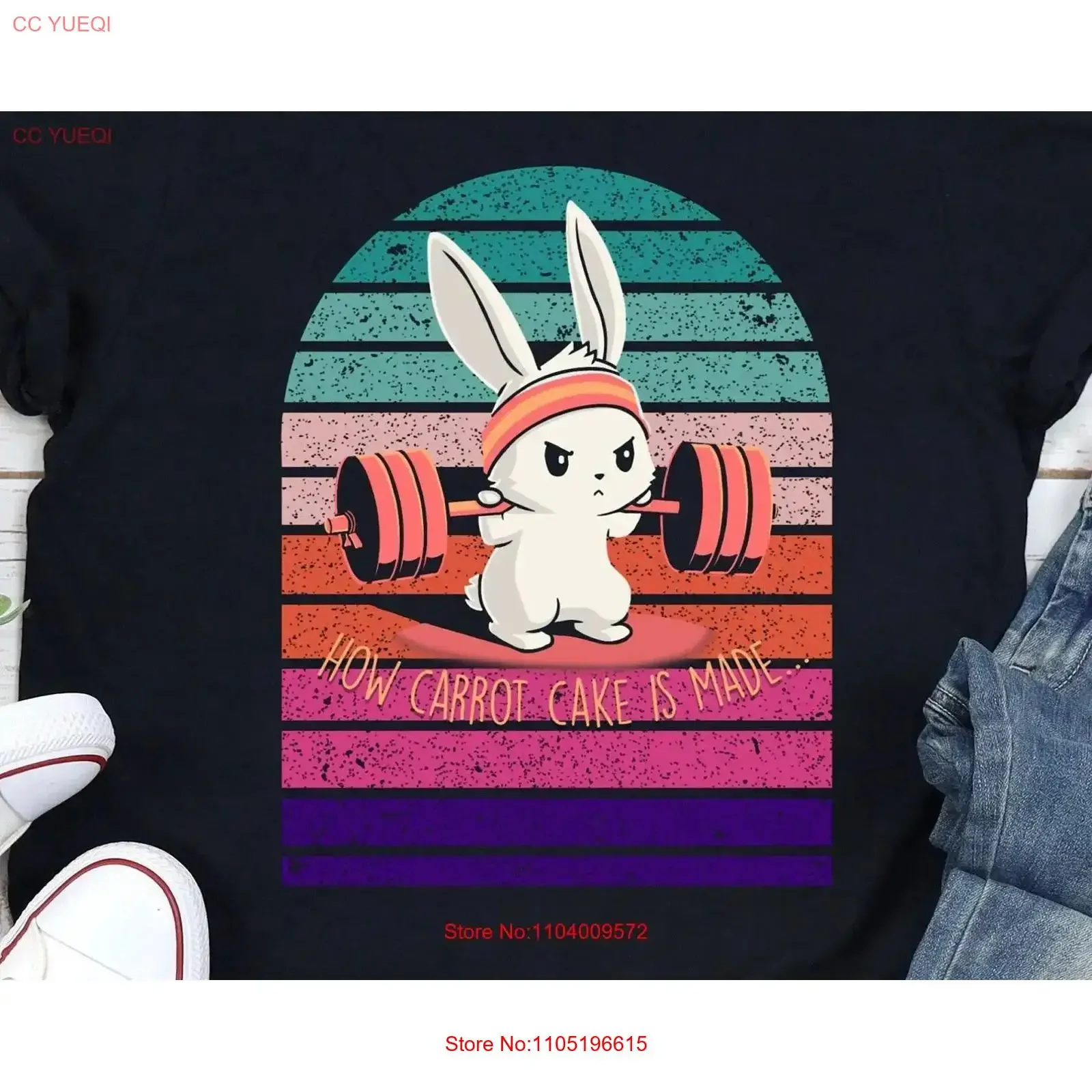 Funny Gym T Shirt Squatting Bunny Weightlifting WorkouT Fitness Men and Women's vintage Washed Top For Everyday Wear