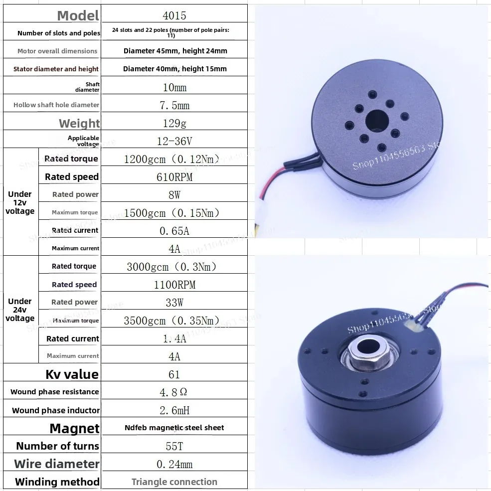 

Brand New 4015 Brushless Motor Gimbal 12V24V Hollow Shaft BLDC Outer Rotor High Torque Motor Radial Magnet