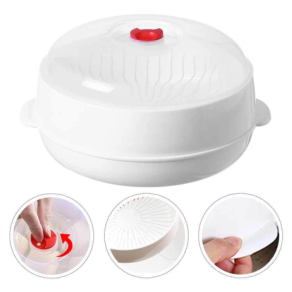 

Microwaves Steamer Professional for Food with Clear Lid Vegetable Plastic Rice Fish Steamed Plate White Cooking