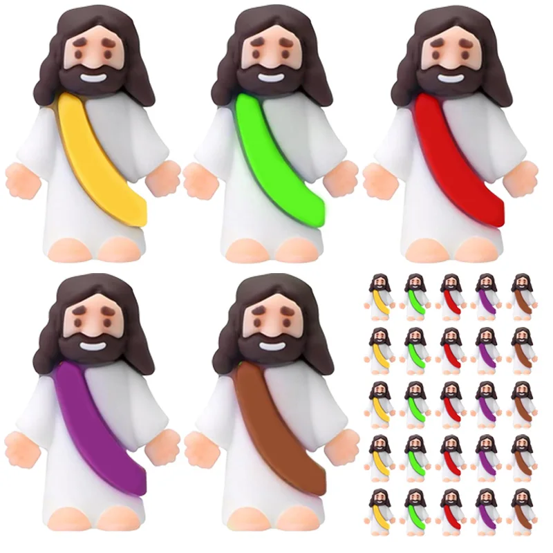 50Pcs Miniature Jesus Statues PVC Tabletop Religious Figure for Easter Thanksgiving Hanukkah Decoration Sunday School Craft Gift