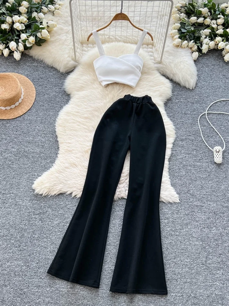 

Simplified Luxury Casual Hot Girl Set Women's Summer Strapless Tube Top High Waist Slim Long Pants Fashionable Ensemble