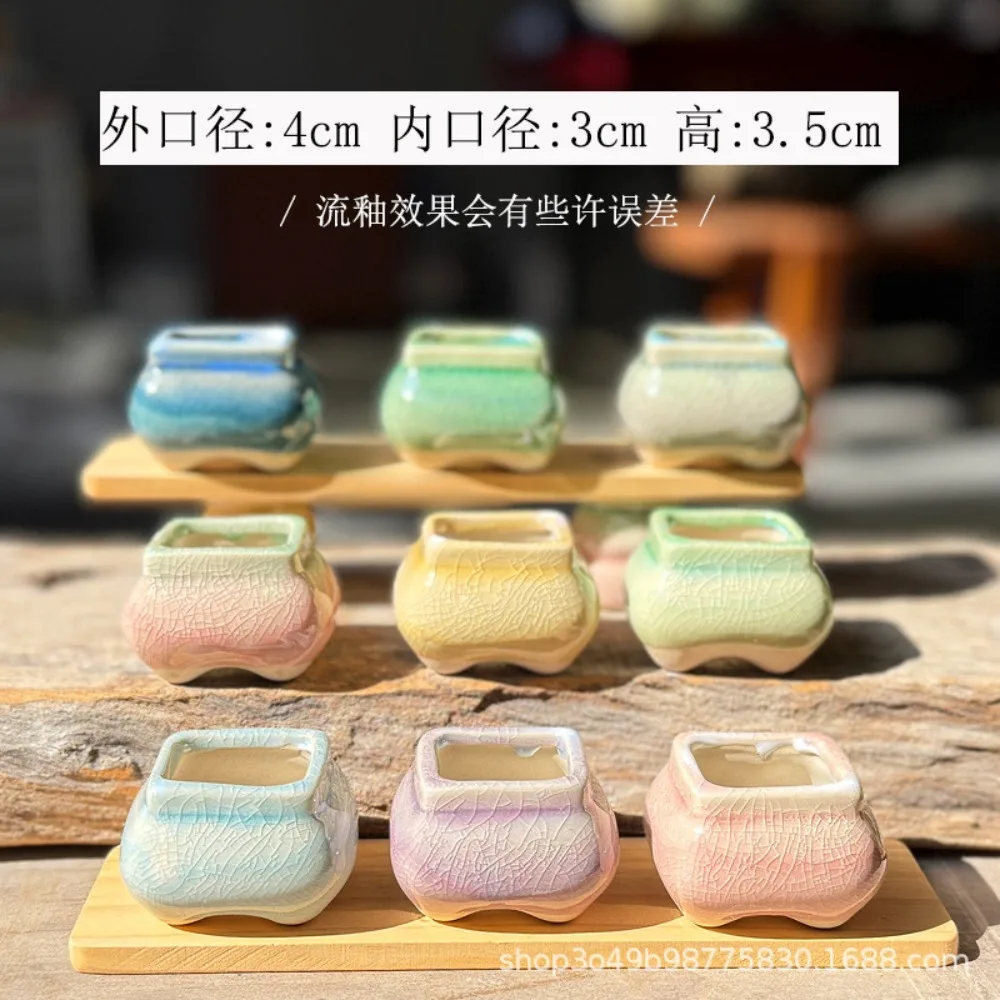 New thumb pot succulent flower pot flow glaze kiln change white soil water absorption and breathability control raising booger