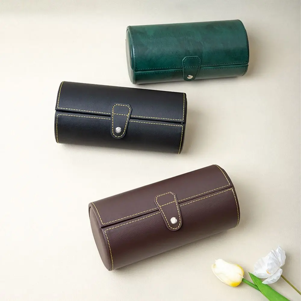 Portable Watch Roll Travel Case Cylindrical PU Leather Watch Display Box Compact Durable Wristwatch Holder Jewelry Storage