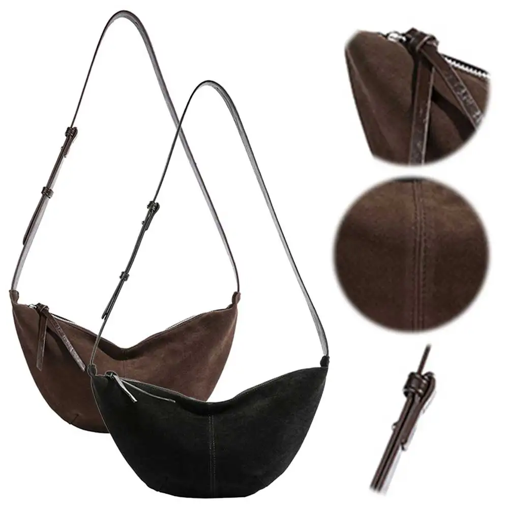 

Crescent Bag for Women Men Adjustable Strap Shoulder Bag Suede Multi-pocket Handbag Solid Dumpling Bag for Work Travel