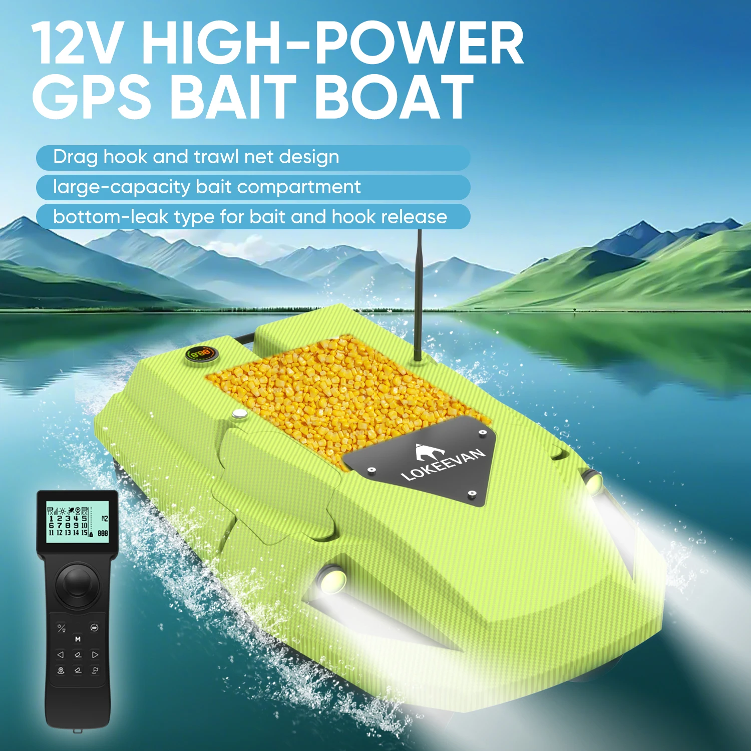 LOKEEVAN D50B GPS Köderboot 15600*2 mAh Doppelbatterien 12V Leistungsstarker Zugnetz-Trollhaken GPS+Beidou Satelliten-Doppelpositionierungssystem Riesige Ladekapazität Angelboot