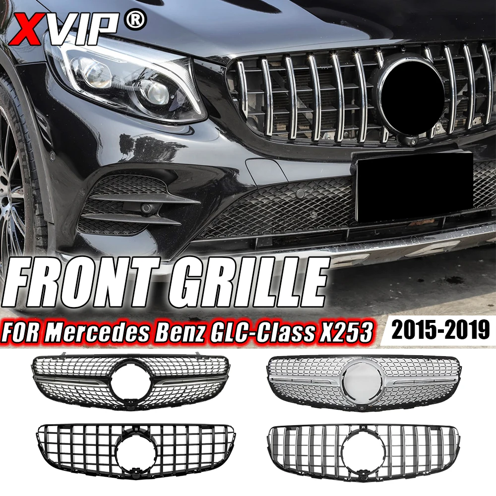 XVIP For Mercedes Benz GLC-Class X253 15-19 GLC250 GLC300 GLC350e GLC43 AMG Chrome Black GTR Diamonds Style Front Racing Grilles