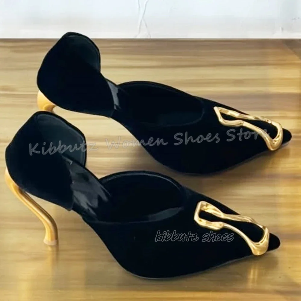 

Metal Decor Pumps Suede Slip-On Solid Color Fashion Elegant Comfortable Sexy Luxury Women Shoes Newest Pointed Toe Strange Heels