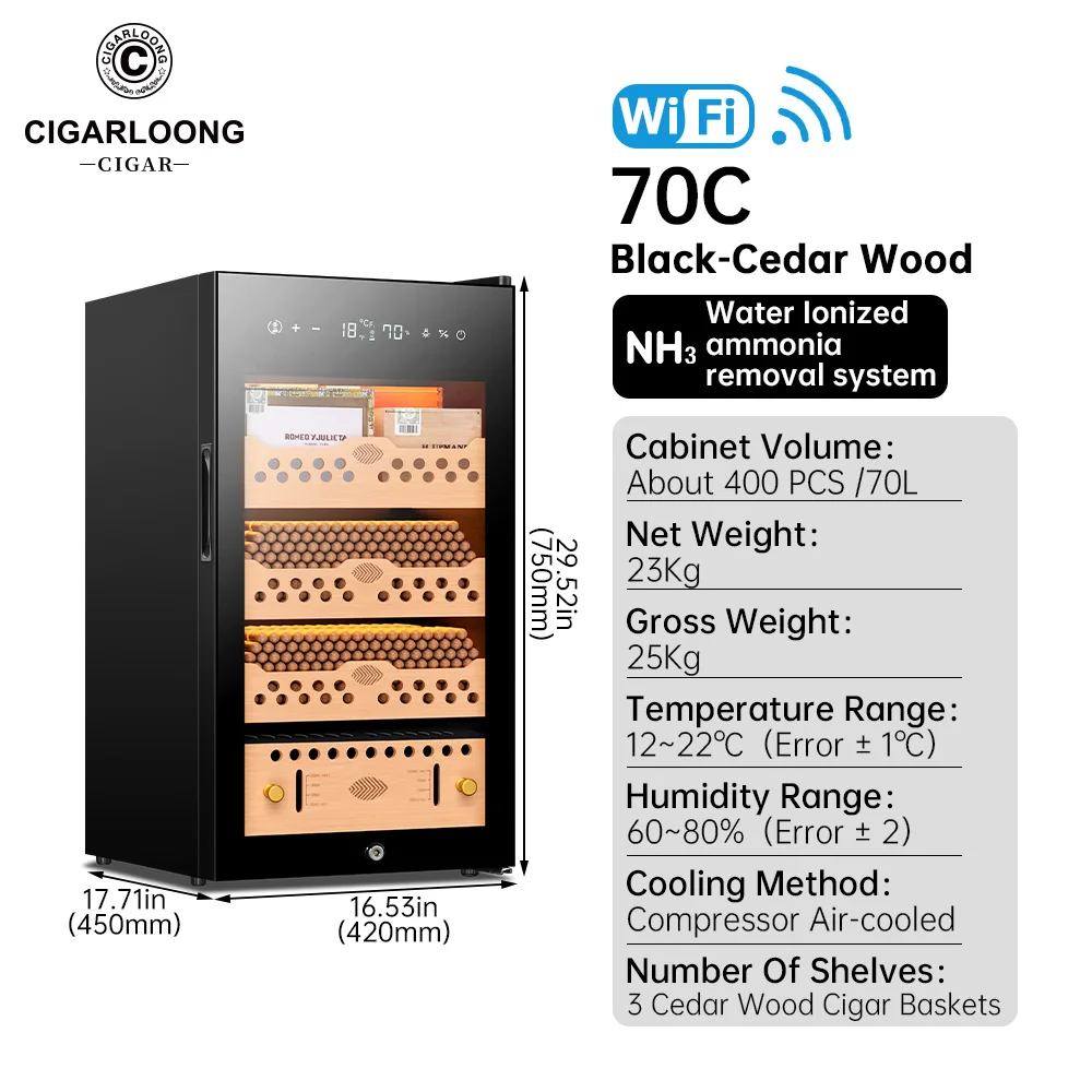 Intelligent Electric Cigar Humidor, Constant Temperature and Humidity, Cabinet Compactor Refrigeration, WiFi, New Updated