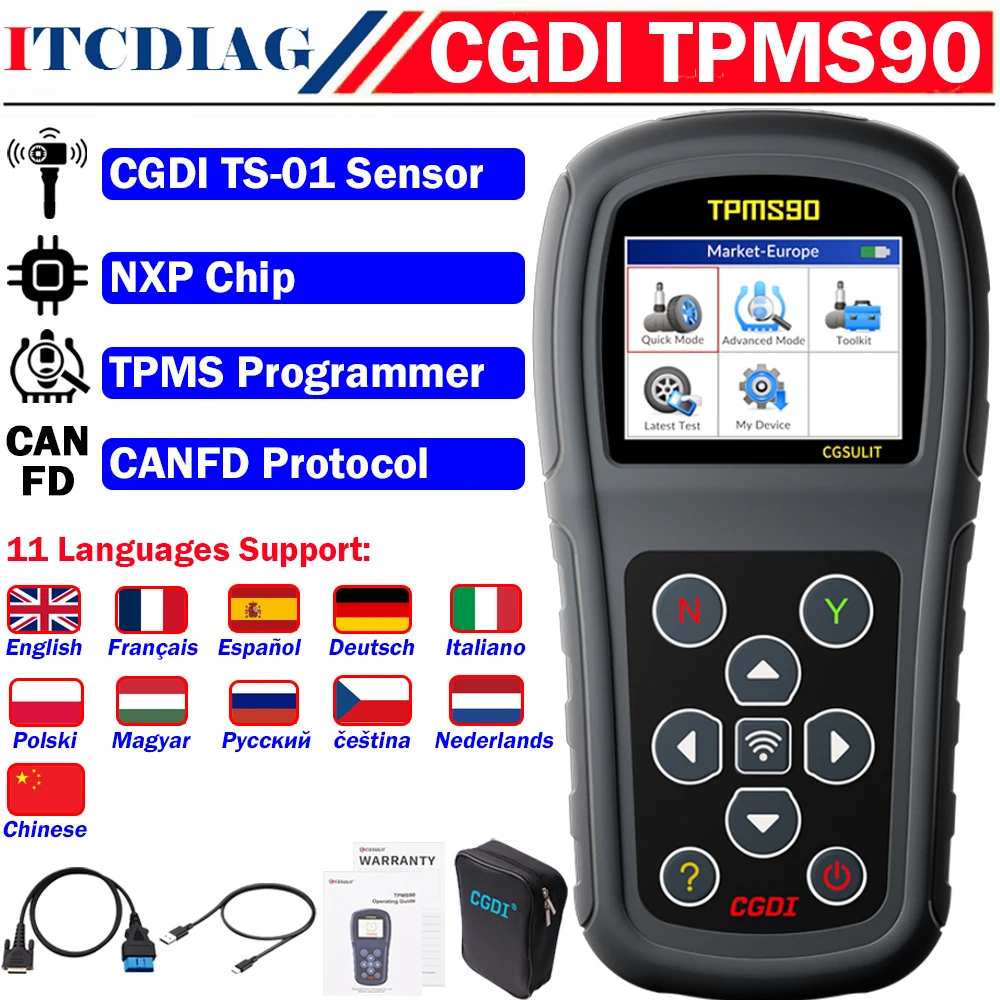 

CGDI CGSULIT TPMS90 Universal TPMS Programmer Tool 315MHz 433MHz Car Tire Pressure Detector Diagnose Activate Relearn PK I-TPM