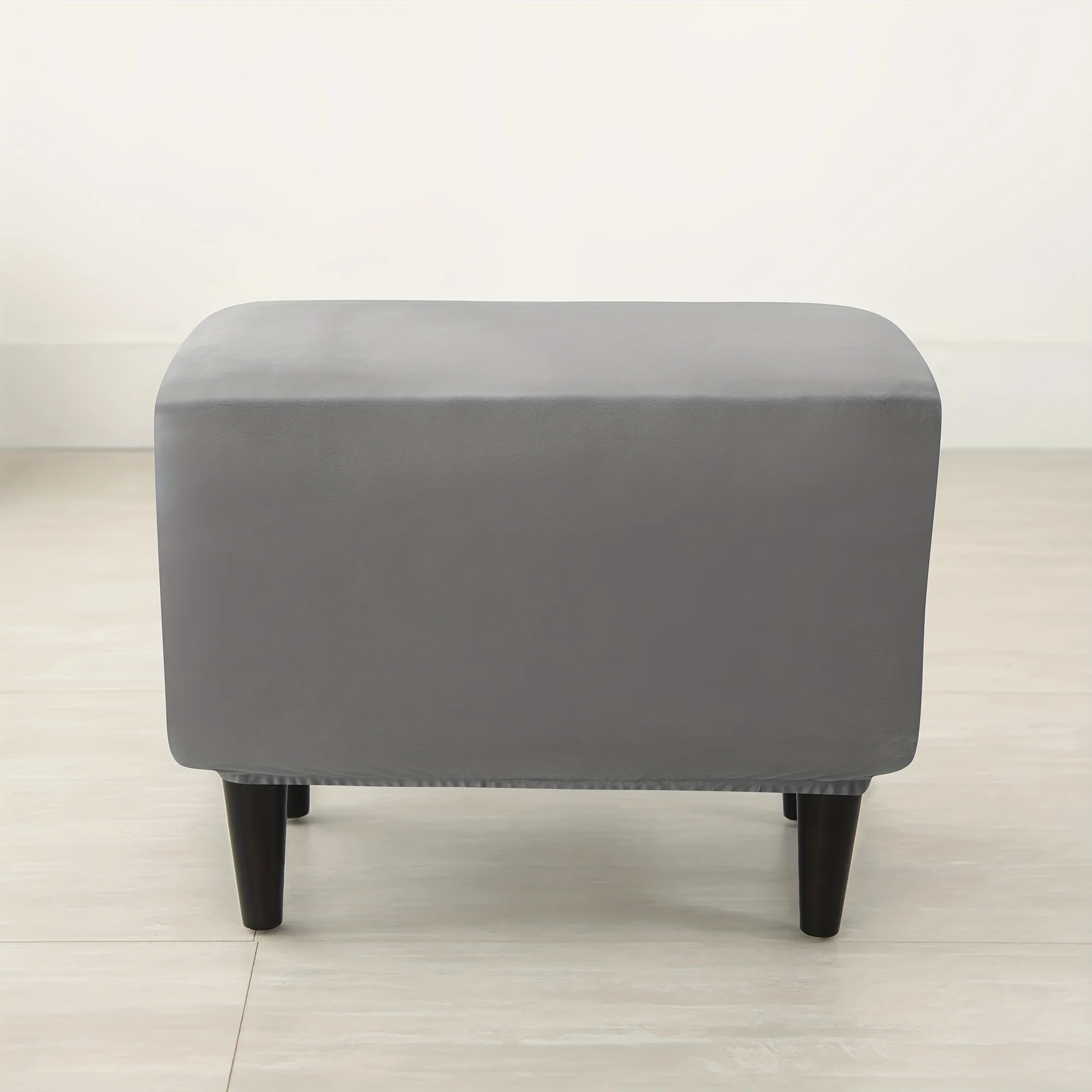 1pc Silver Fox Velvet Ottoman Cover, Soft Solid Cover, Stretch Elastic Stool Protector for Living Room Bedroom Home Decor