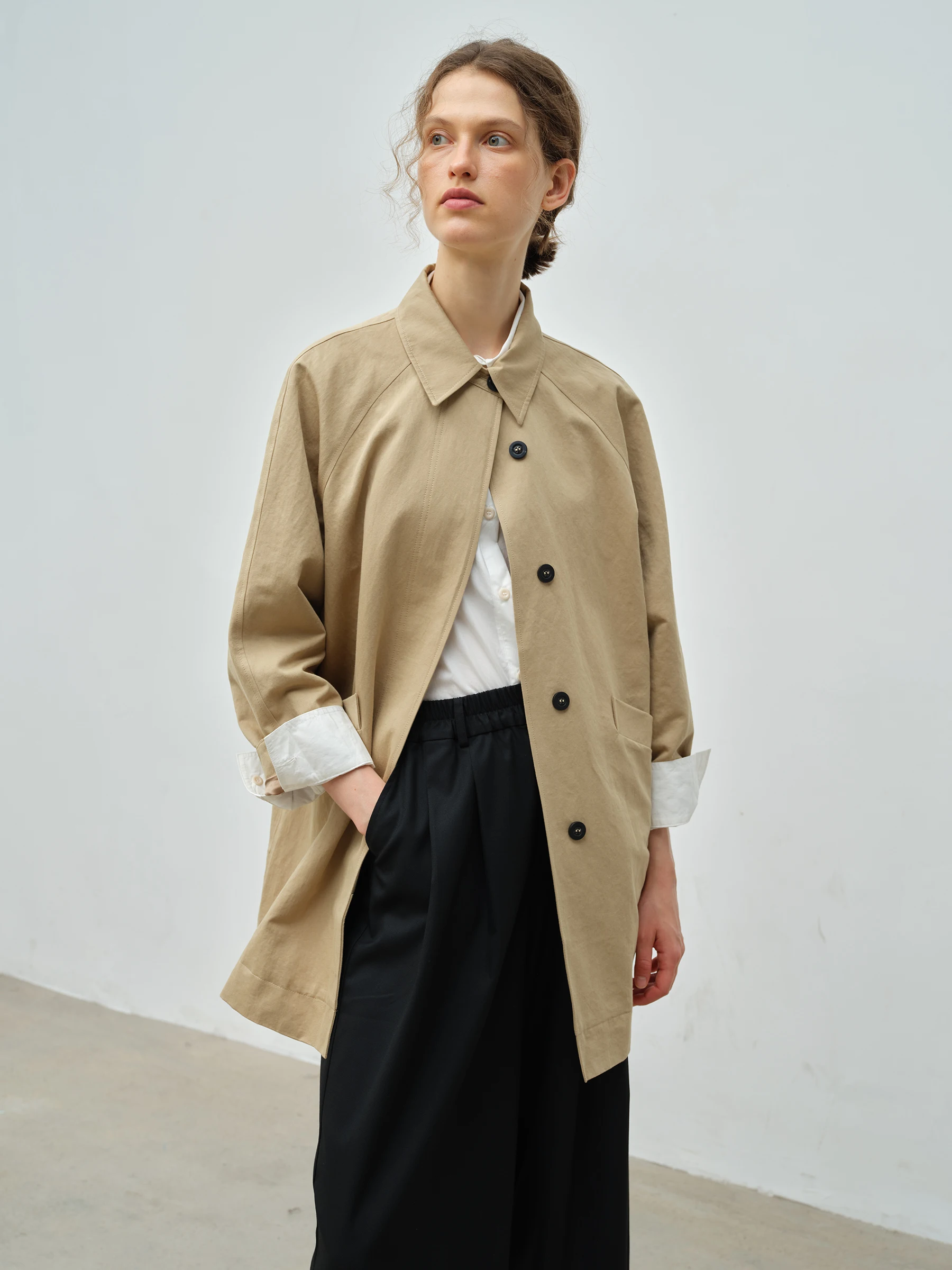 

the Best Day Simple Collar ort Length Cotton Linen Blend Fabric oulder Drop Sve Windbreaker 0709 Ele Women's Coat