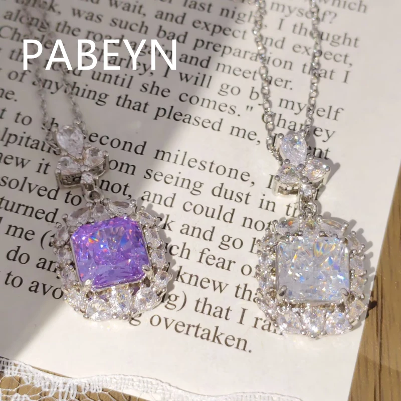 925 Silver Ice-Cut Zircon Necklace.Fancy Cushion Center with Pear-cut Halo.Brilliant, Elegant, and Luxurious Jewelry for Women