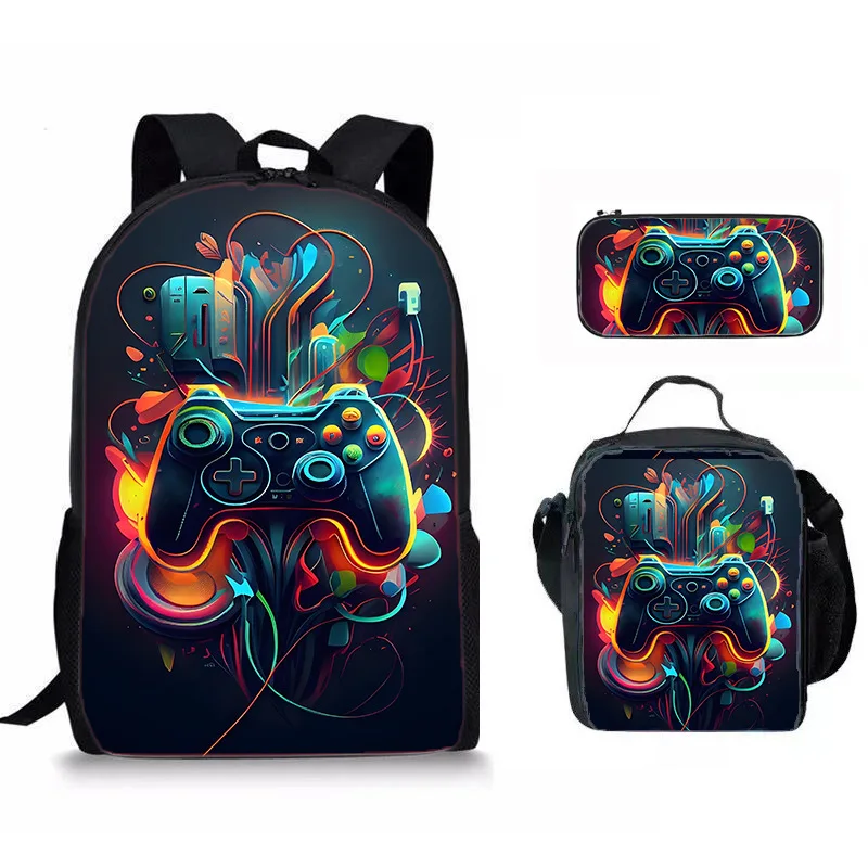 Harajuku Harajuku Novelty game controller 3D Print 3pcs/Set Student School Bags Laptop Daypack Backpack Lunch bag Pencil Case