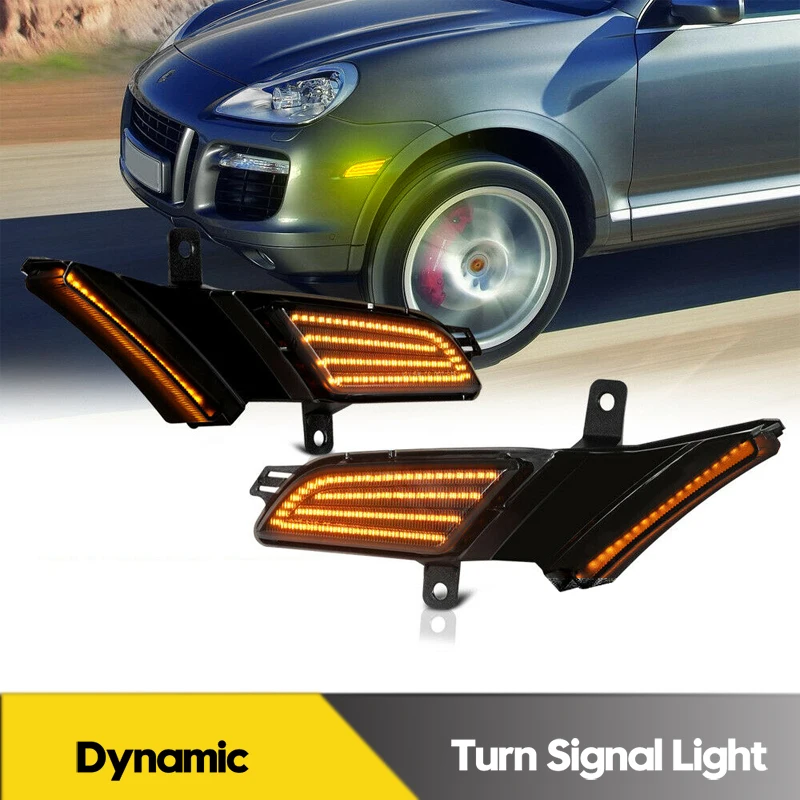 2Pcs For Porsche Cayenne 957 2007-2010 Dynamic LED Side Marker Lights Car Turn Signal Blinker Indicator Lamps OEM#95563103610