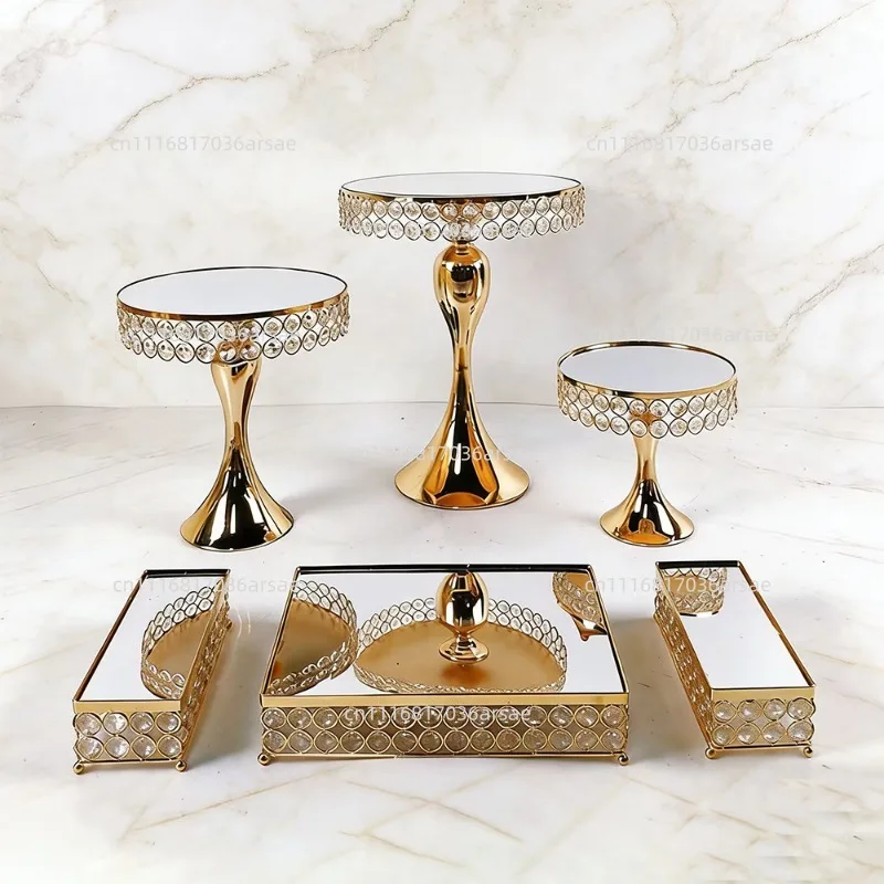 New Gold Metal Crystal Double Tier Cake Stand Set For Ramadan Wedding Birthday Events Party Cake Decoration