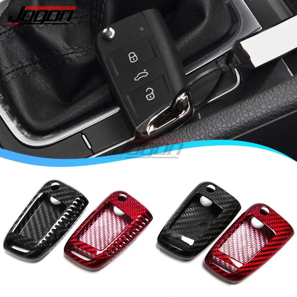 

For VW Golf 7 MK7 VII Polo Tiguan For SEAT Ateca Leon Ibiza For Skoda Octavia Kodiaq Fabia Real Carbon Fiber Car Key Cover Case