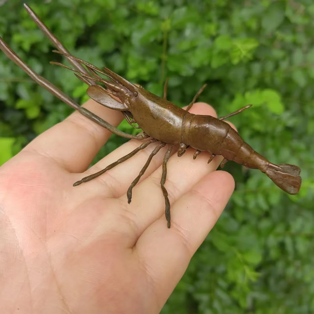 Copper Shrimp Figure Japanese Antique Vintage Patinated Metal Sea Animal Artisan Metal Work Ancient Fengshui lobster Statue gift