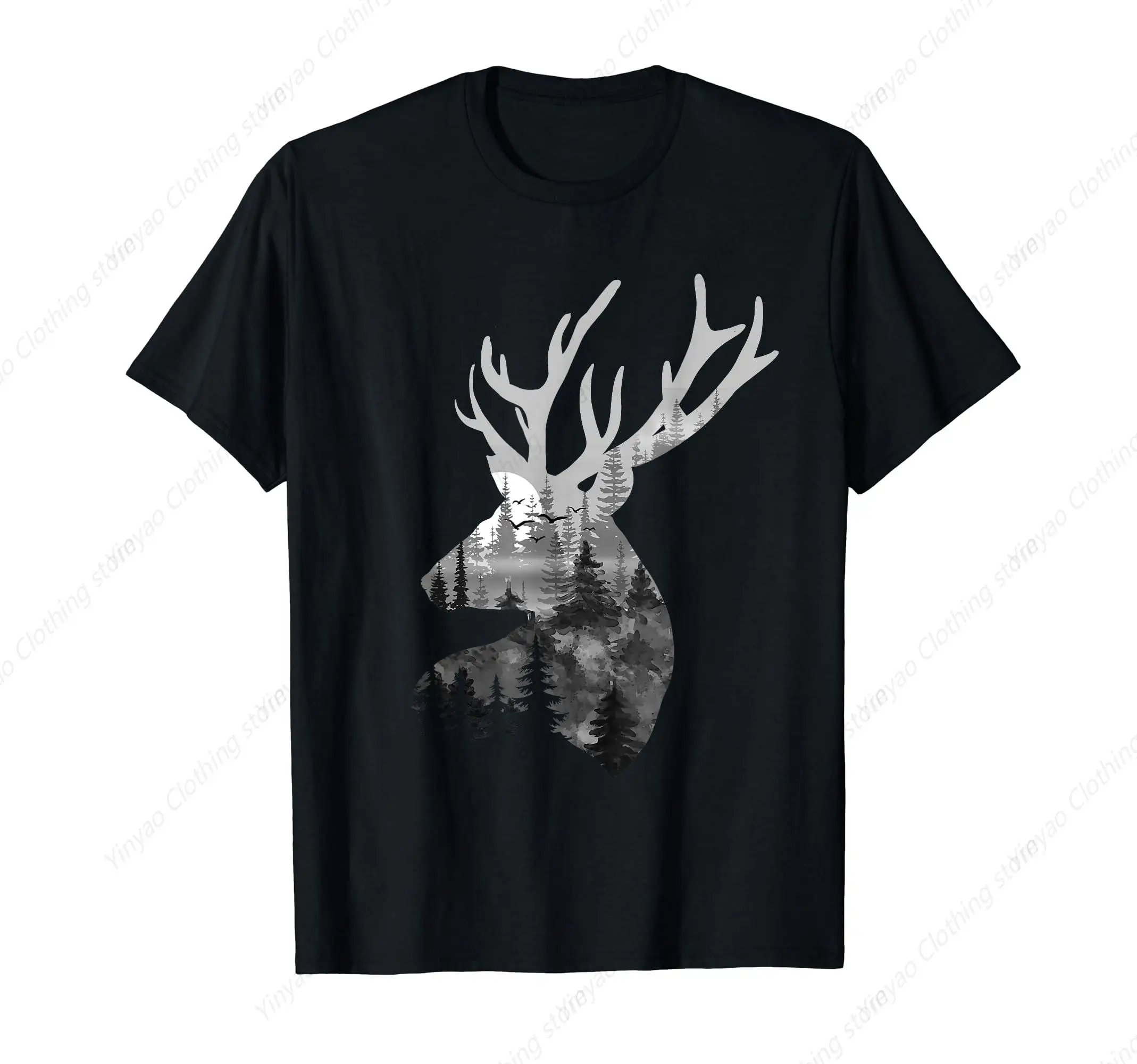 

Deer Horn Forest Street Hip Hop Cool T-shirt Fashion Personality Casual Short Sleeve Men's and Women's Loose Cotton Top