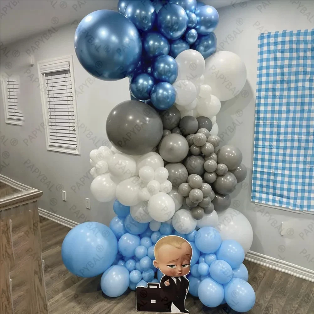 1set White Blue Latex Ball Boss Baby Theme Balloons Arch Garland Kit Set For Kids Baby Shower Birthday Party Decoration Globos