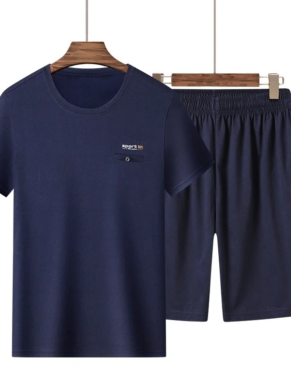 

Men's Casual Sportswear Set Pure Cotton ort Sve Summer Dad Clothes Five-Quarter Pants Comfortable Breathable Big Size