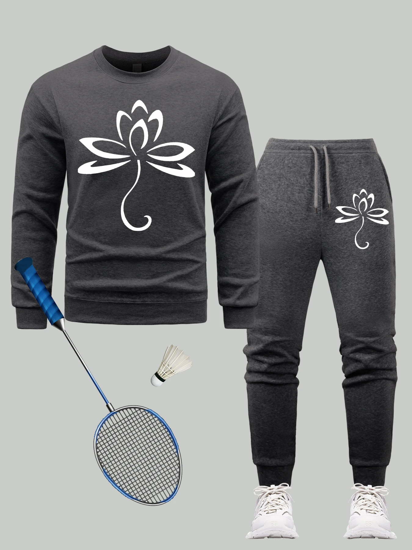 

Namaste Flower Creative Pattern Sweatshirt Set Men Autumn Fleece Sweatpant Hip Hop 2Pc Clothing Sets Street Crewneck Pullover