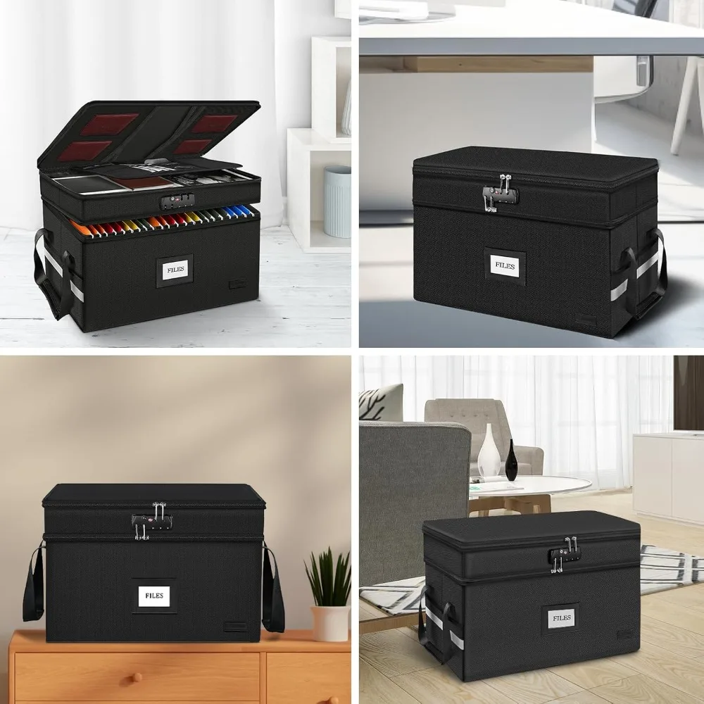 Fireproof Document Box with Lock, 2-Layer File Organizer, Portable Collapsible Storage with Reflective Strip & Handle for Letter/Legal Size