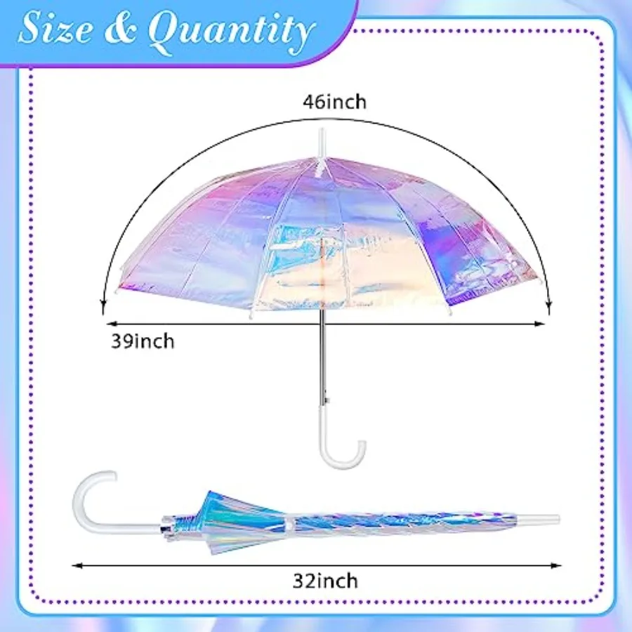 2 Pieces Holographic Wide Umbrella Adult Clear Iridescent Umbrella for Women Wedding Automatic Open Windproof Parasol, 39 Inch